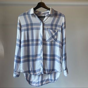 Light Blue Plaid Button-Up Shirt - Women's